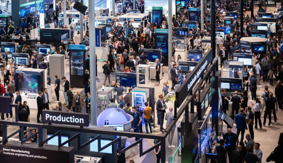 Hannover Messe 2026 industrial exhibition hall with robots and visitors
